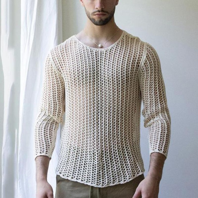 Men's long-sleeve sexy t-shirt bottoming Solid Slim sweaters - 图0