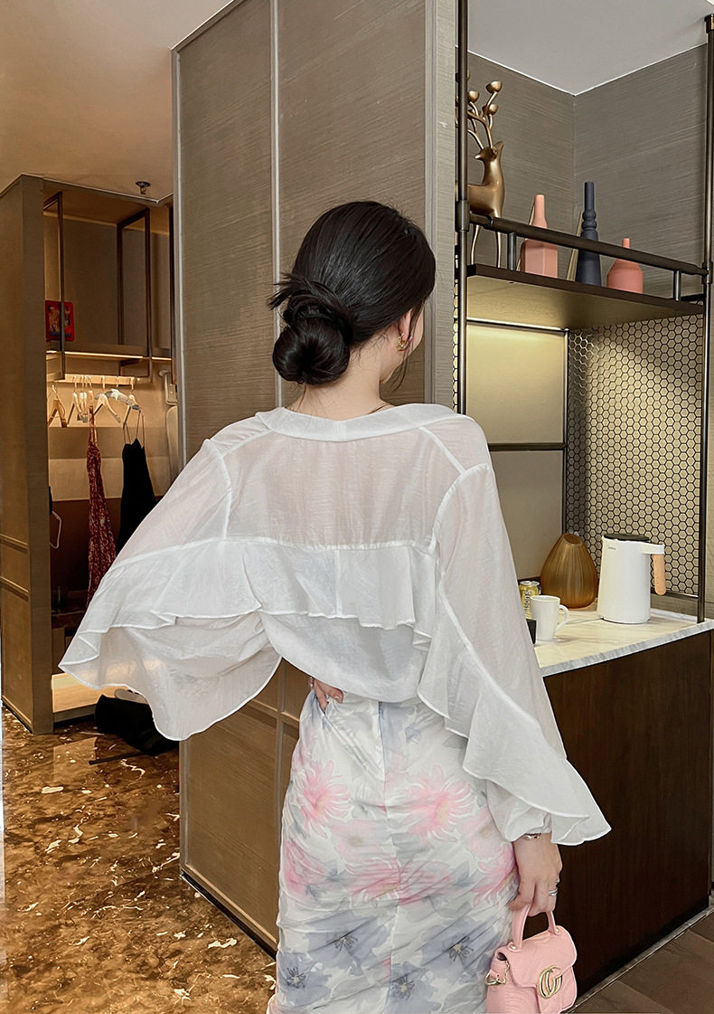 Áo khoác cardigan nữ ngắn tay mỏng nhẹ chống nắng du lịch phong cách phương Tây — [Đen], [Trắng], [Kaki] chi tiết 11