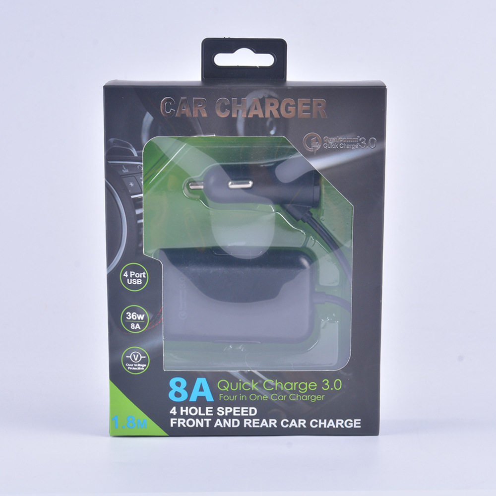 Fast car charger fast charge Shenzhen manufacturer rear seat charger QC3.0 four-port car charger qc3.0 5v8a