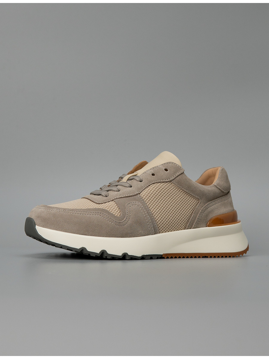 Giày sneaker nam da bò thật thoáng khí đế dày thủ công — Màu kaki