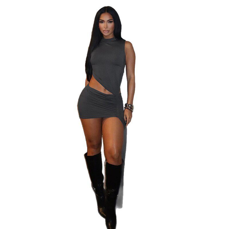 Summer Womens Dress Solid Color Ruffled Design Stylish Round Neck Bodycon Fit Casual Party Wear Wholesale