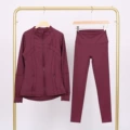 Dark red jacket and cropped pants suit