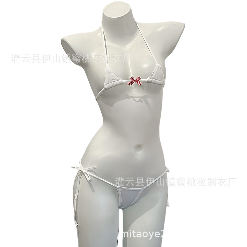Sexy Lingerie, Sexy Three-Point Split Bikini Set, Hot Ice Silk Bow Tie Pajamas, Dropshipping