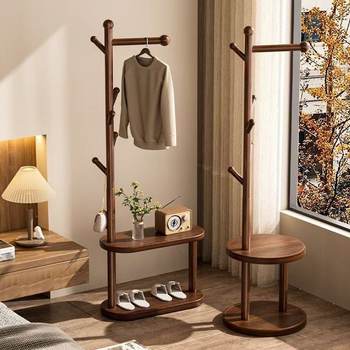 Household Vertical Simple Bedside Table Live Broadcast Solid Wood Coat Rack Integrated Bedroom Storage Rack Floor-Standing Clothes Rack Nordic Style
