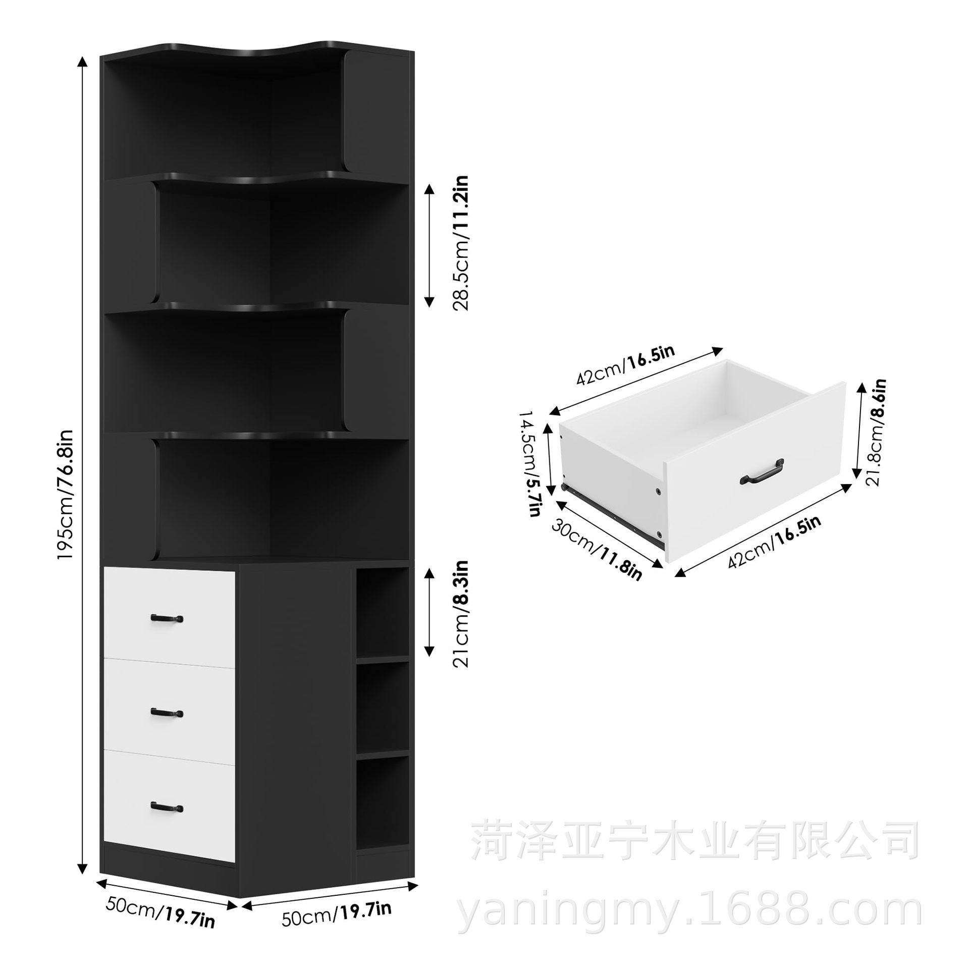木制角落书架家用木制书柜卧室角落书籍收纳架木制储物柜板式柜子