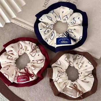 Autumn and Winter New Cartoon Puppy Print Scrunchie for Women, Sweet Girl Bun Ponytail Hair Tie Hair Accessory