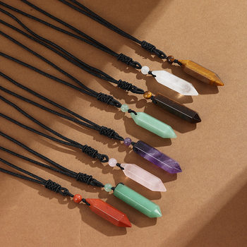 Natural Hexagonal Prism Pendant for Men and Women, Stone Necklace for Couples, Brightly Colored and Rare Natural Stone Hexagonal Prism Pendant