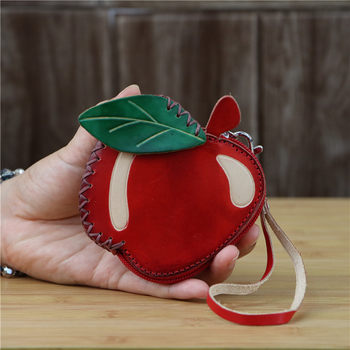 The first layer vegetable tanned cowhide small green Red Apple change purse bag key change coin simple fruit handbag gift
