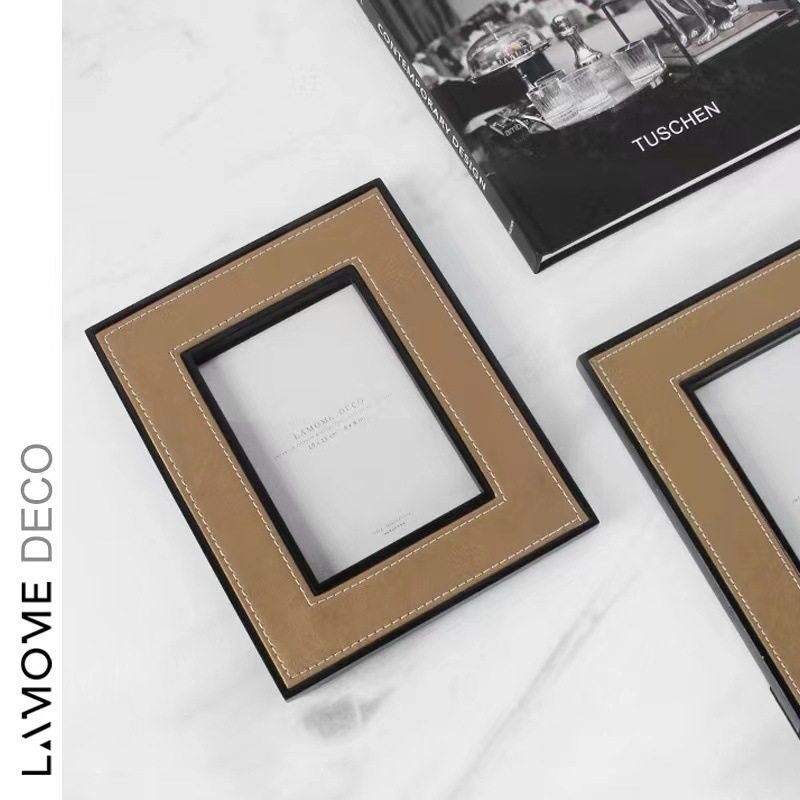 Simple Modern orange high-end leather decorative line photo frame 67-inch bedroom study desktop decoration home decoration