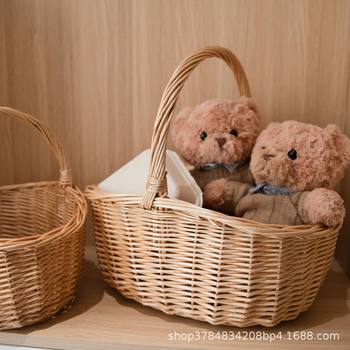 Handmade Wicker Woven Hand Basket, Rattan Woven Fruit Storage Basket, Bamboo Woven Basket, Vegetable Basket, Picnic Basket, Storage Basket