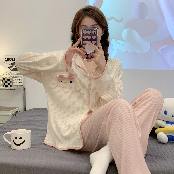 跨境睡衣女夏季短袖短裤玉桂狗刺绣蝴蝶结可爱少女宽松家居服套装