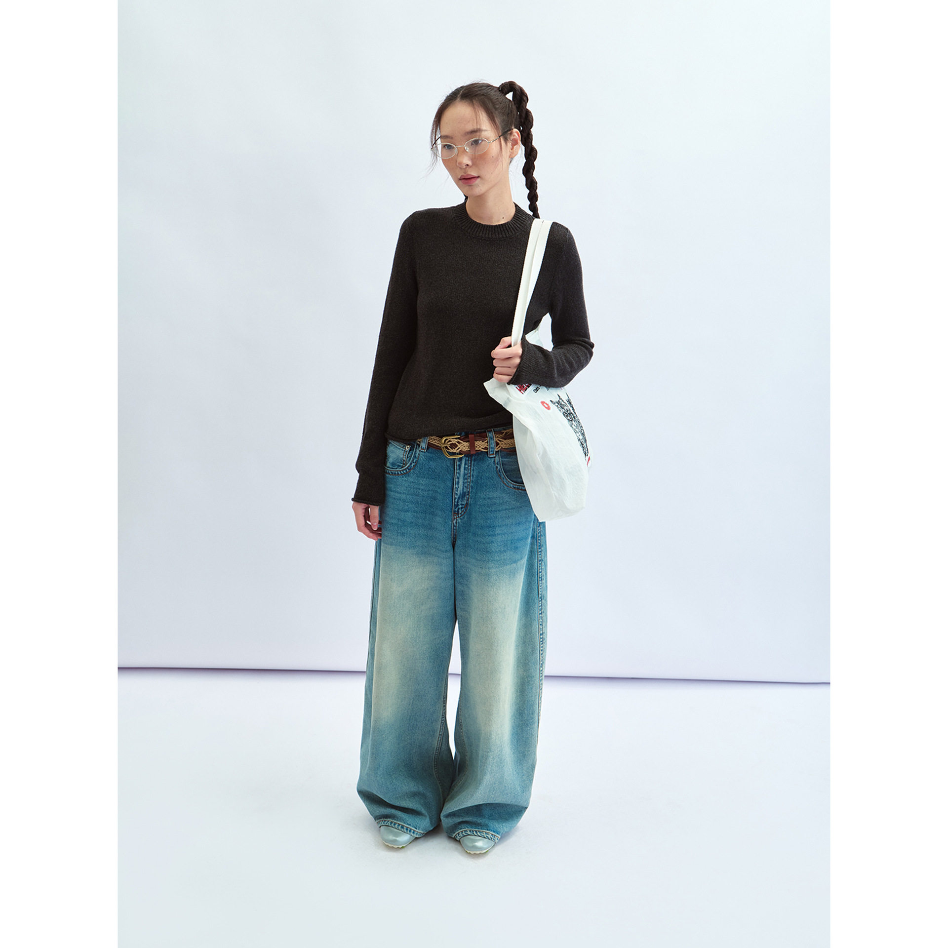 【识时黑标】新品肌理棉纯色美丽柔软长袖套头针织衫上衣女V60307