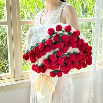 Rose Bouquet Knitted Blanket Finished Product Hand-Knitted Throw Blanket Shawl Wedding Gift for Girlfriend Teacher Birthday Gift Gift Bag