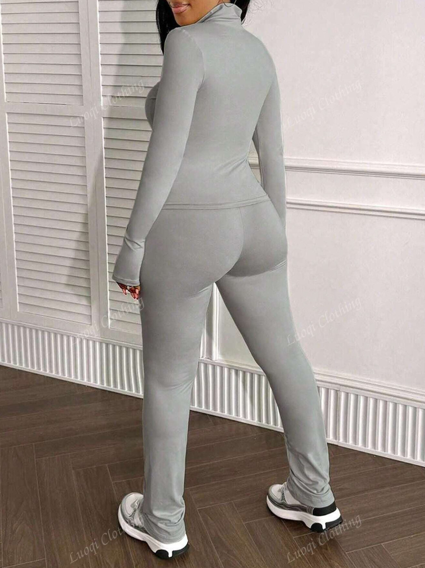 Amazon European and American Cross-Border Foreign Trade Women's Clothing Tight-Fitting Sports Casual Long-Sleeved Zipper Suit Slim Two-Piece Set