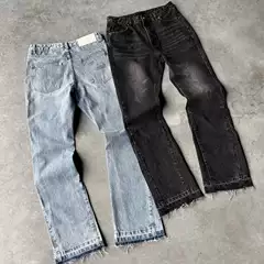 European and American Cross-Border Vintage Washed Distressed Raw Hem Jeans for Men and Women, Hip-Hop Casual Street Style Loose Flared Pants
