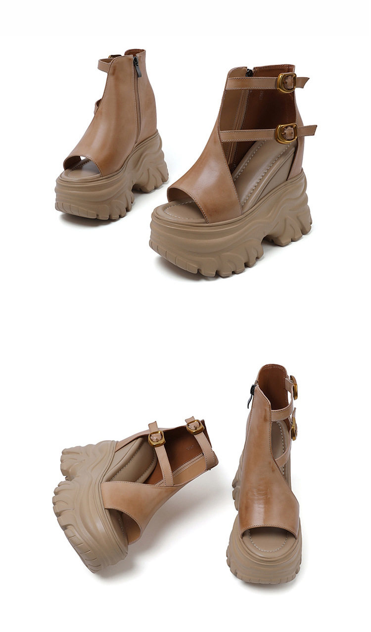 Sandal nữ đế xuồng cao 14 cm quai rộng hở mũi chất da bò — [Đen], [Be] chi tiết 12