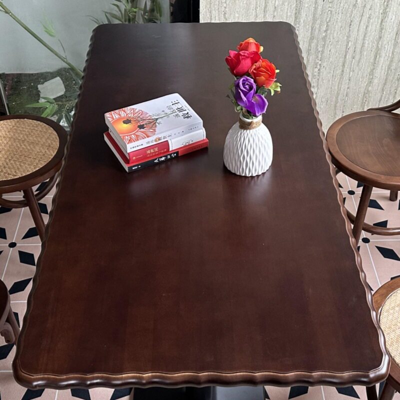 美式复古实木方形桌椅组合咖啡厅奶茶店甜品店西餐厅清吧商用桌子