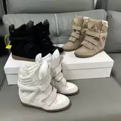 Cross-border bestseller: European and American style invisible 8cm height-increasing women's shoes, wedge heel, Velcro sneakers, genuine leather, color-blocked casual shoes