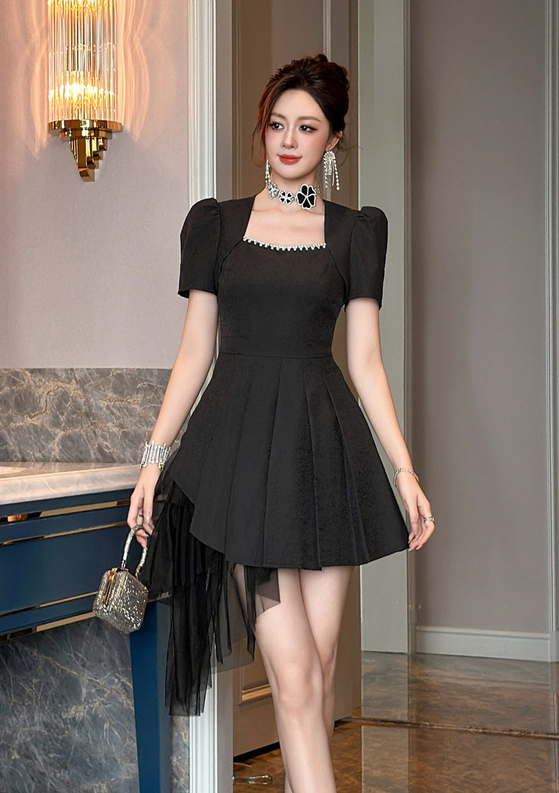 Đầm maxi nữ thắt eo phong cách Pháp thiết kế mùa hè — [Màu đen] chi tiết 1