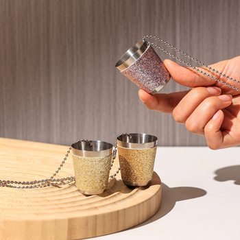 Factory Supply Stainless Steel Small Wine Glass with Chain Beads Cross-border Party Holiday DIY Gift Portable Spirits Small Glass