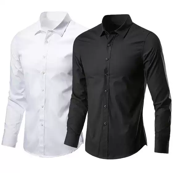 White Shirt Men's Long-sleeved Non-ironing Business Dress Slim-fit Korean Style Professional Working Men's White Casual Suit Shirt