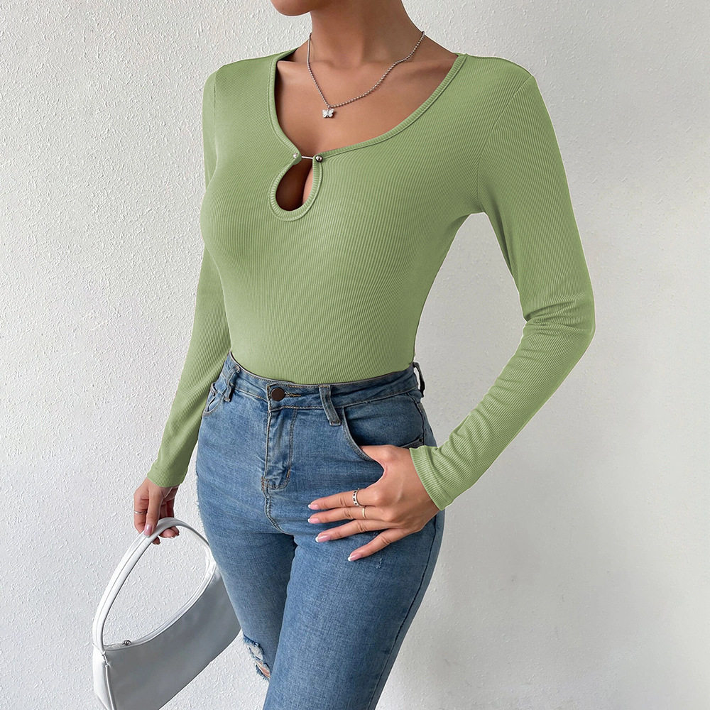 Womens Casual Knit Long Sleeve T Shirt Comfortable Slim Fit Hollow Out Design Versatile Fashion Top for Everyday