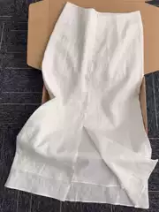 Highly Recommended! Old Money Style Simple and Relaxed White Linen Skirt for Women, French High-Waisted Slit Straight Long Skirt