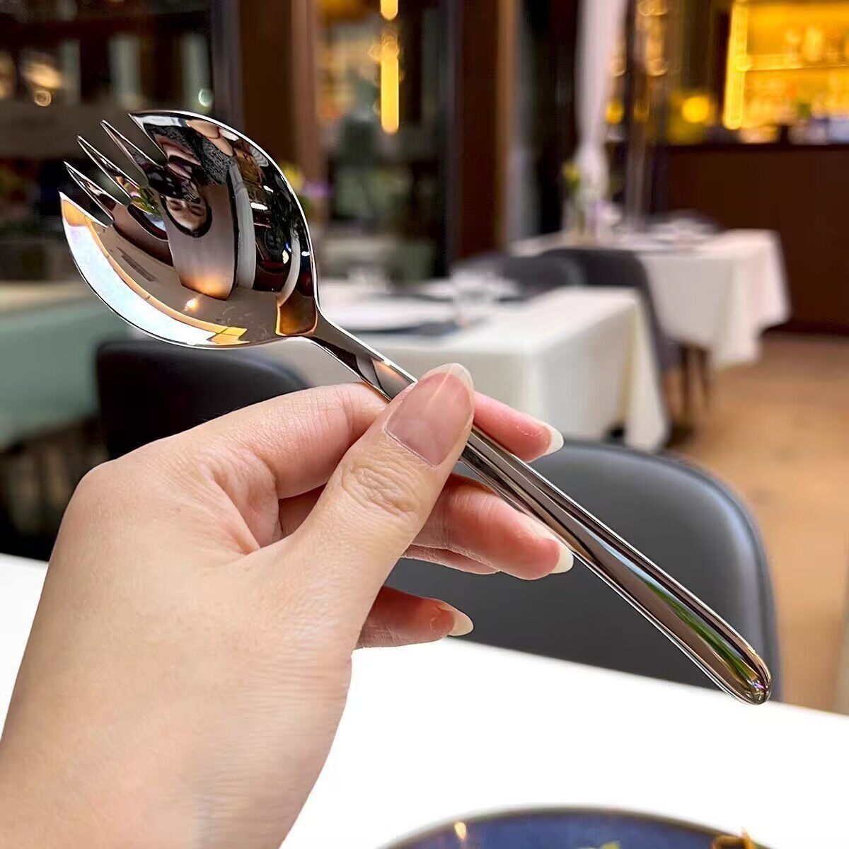 Stainless Steel Salad Spoon Creative Spoon and Fork Integrated Western Pasta Fork Instant Noodle Artifact Watermelon Spoon Cake Dessert Fork