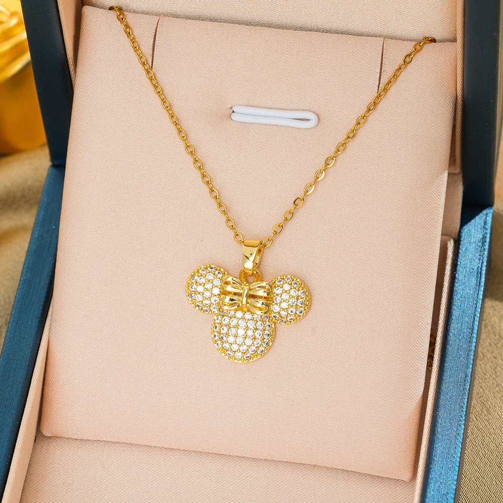 225-3 フルダイヤモンドミッキーネックレス-ゴールド