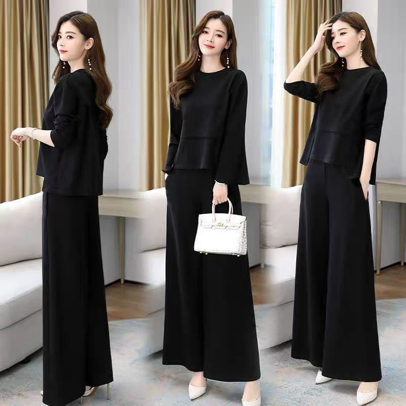 plus size Autumn Age-reducing Slimming suit Southeast Asian New Fashionable Two-piece Western Style Elegant Wide-leg Pants for Women
