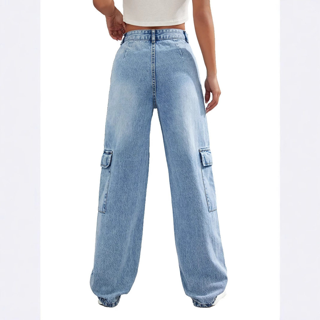 Loose Fit Wide Leg Pocket Denim Work Pants Trendy Casual Style Ideal for Everyday Wear Wholesale Available