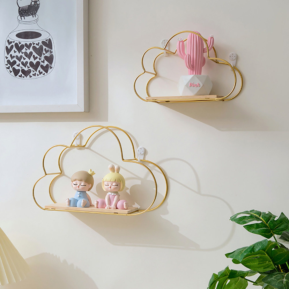 Nordic Wrought Iron Storage Rack for Living Room Wall, Bedroom, Bathroom Wall Storage Rack, Bathroom Rack, Wall-Mounted, Nail-Free