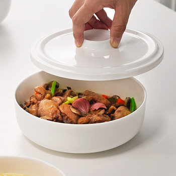 Ceramic steaming box with lid, special steaming plate, deepened nest plate, bone china white deep plate, steamed egg custard plate, dish plate, home use