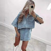 Plaid Casual Denim Suit Women's Summer Loose Slimming Look Polo Short-Sleeved Shirt Asymmetrical Culottes Two-Piece Set