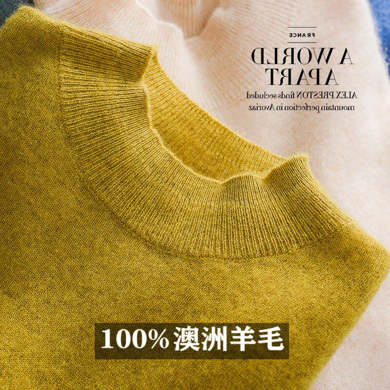 พื้นฐานครึ่ง คอกลมสูง Merino เสื้อกันหนาวขนสัตว์สีทึบผู้หญิง...