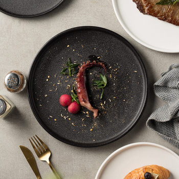 Black plate steak plate western food plate high-looking household black frosted flat plate western food plate creative food plate
