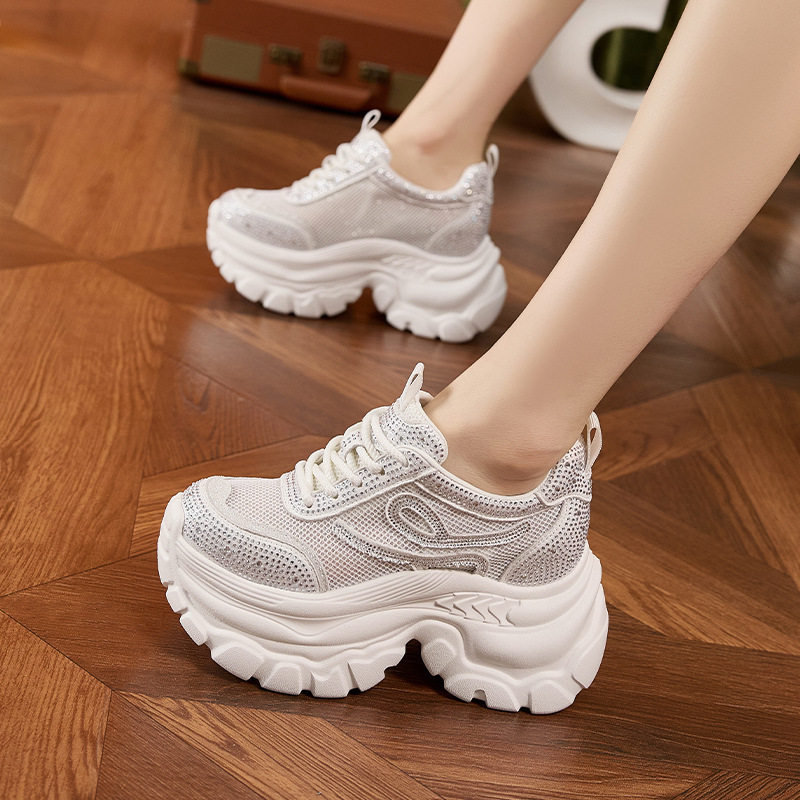 Sandal cao gót nữ đính đá rhinestone phong cách Hàn Quốc gót siêu cao 8cm — Bạc, Trắng, Đen