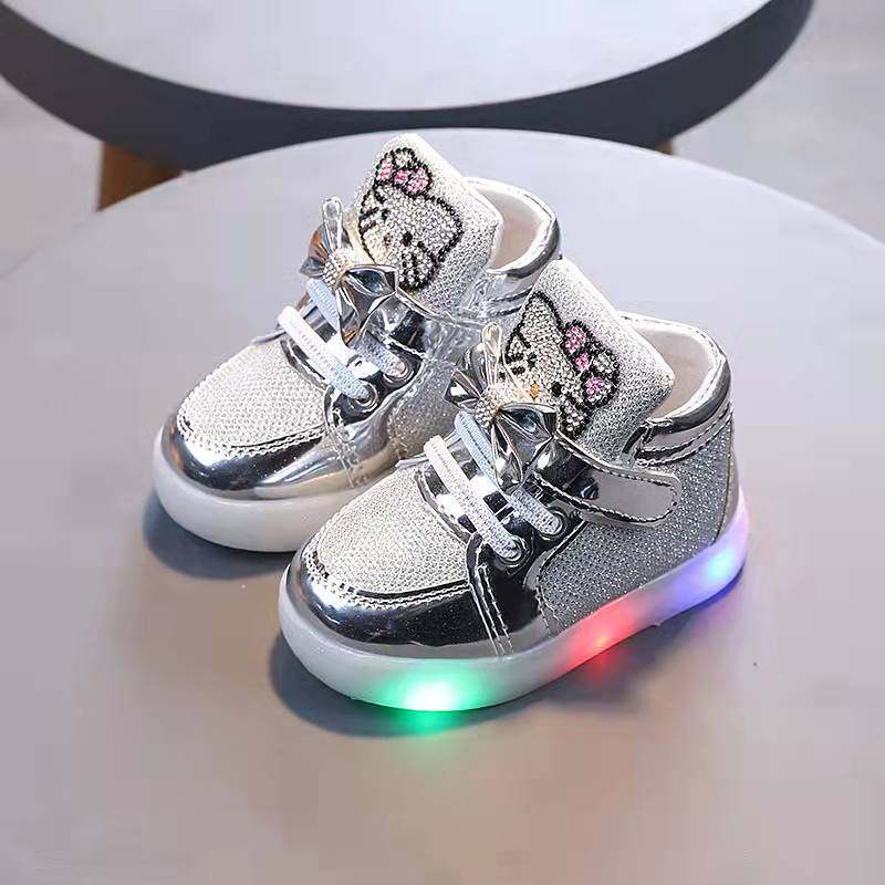 Factory Direct Supply Girls' Princess Shoes with Rhinestones, Breathable Light-Up Shoes, Children's Sports Shoes, Casual Shoes for Boys and Girls with Led Lights