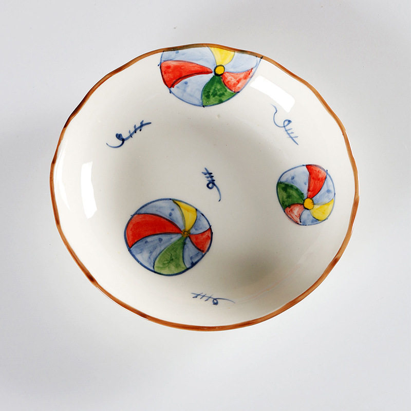 Jiutian Burned Ceramic Plate High Color Value Hand-painted Festive Colorful Ball Snack Dish Underglaze Colorful Front Dish Japanese Tableware