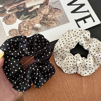 French-Style Hair Tie, Sweet and Fashionable Polka Dot Solid Color Scrunchie, Bun Hair Rope, Hair Accessory, New Model