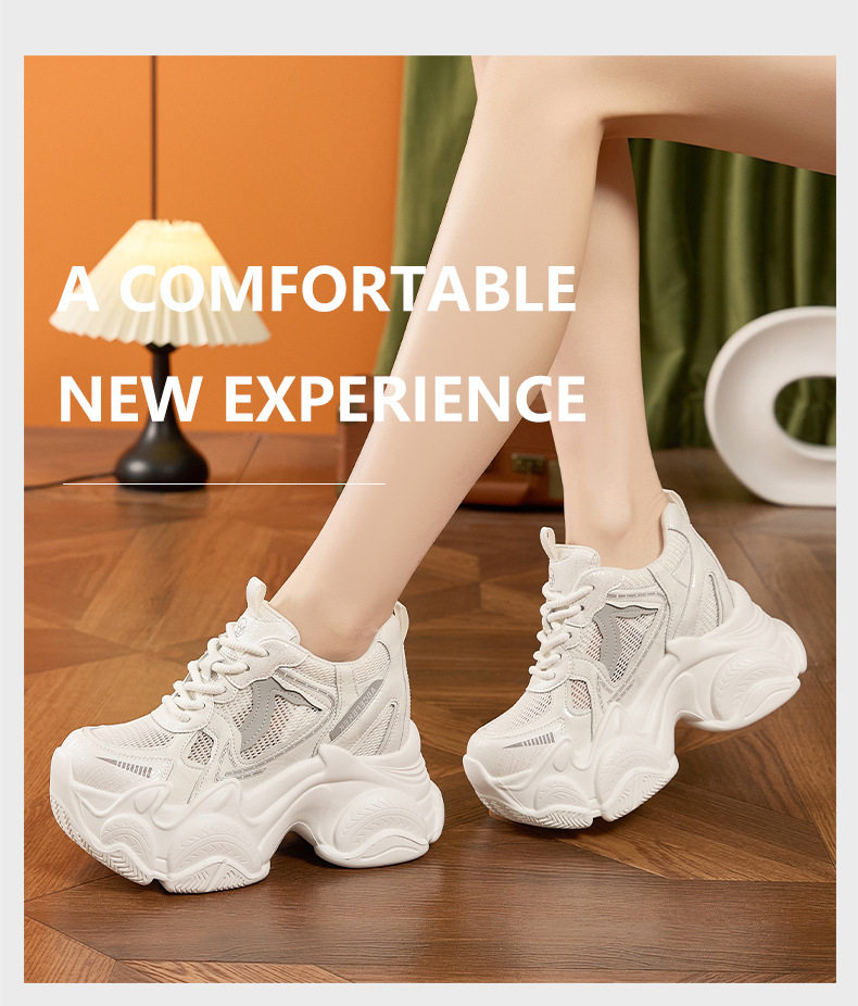Giày sneaker nữ chạy bộ mesh thoáng đế dày êm ái — Trắng, Cam, Xám chi tiết 10