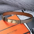Stainless steel gold buckle + original first layer elephant gray cowhide