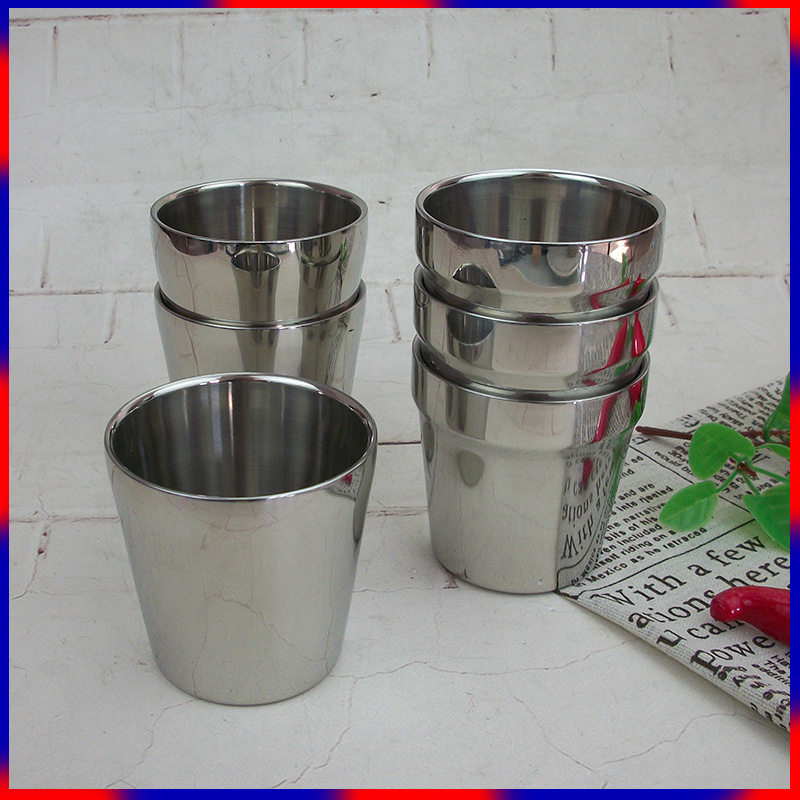 Korean-style Stainless Steel Double-layer Portable Water Cup Beer Cup Home Commercial Cup Beverage Cup Restaurant Catering Bar Cup