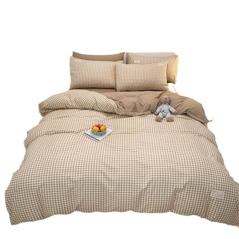 Nude Sleeping Pure Washed Cotton Four-Piece Set, Skin-Friendly Ins Bed Bed Sheets and Quilt Cover, Small New Dormitory Bed Bed Sheets Three-Piece Set