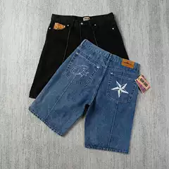24 New Model Alcatraz Jeans Mid-Length Pants with Star Embroidery High Street Shorts Casual Five-Point Pants for Men