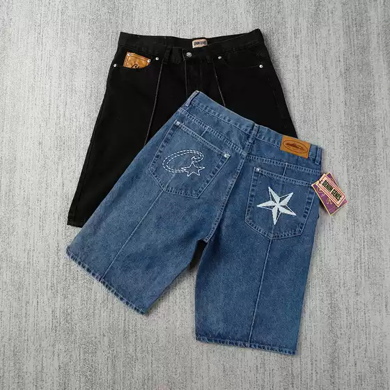 24 New Model Alcatraz Jeans Mid-Length Pants with Star Embroidery High Street Shorts Casual Five-Point Pants for Men