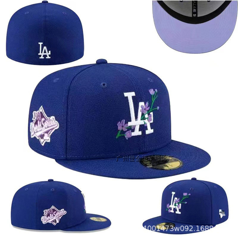 Fully enclosed LA Dodgers baseball cap men's and women's hip-hop flat cap closed sunscreen cap non-adjustable