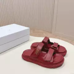 D's 2025 New Summer Letter Velcro Slippers Women's Thick-Soled One-Line Sandals Casual Flats Beach Shoes