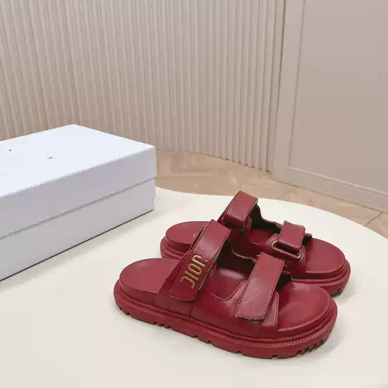 D's 2025 New Summer Letter Velcro Slippers Women's Thick-Soled One-Line Sandals Casual Flats Beach Shoes