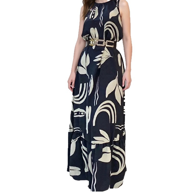 Womens Spring Floral Print Sleeveless Dress Elegant Fit Flare Design Perfect for Casual or Formal Occasions